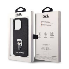 Apple iPhone 15 Pro Max Kılıf Karl Lagerfeld İkonik Fixed Glitter Metal Logo Orjinal Lisanslı Kılıf