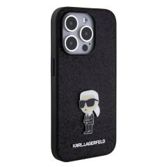 Apple iPhone 15 Pro Max Kılıf Karl Lagerfeld İkonik Fixed Glitter Metal Logo Orjinal Lisanslı Kılıf