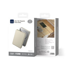 Wiwu P15 LED Işık Göstergeli Ultra İnce PD 20W Kablosuz Powerbank 5000mAh 15W Titanyum