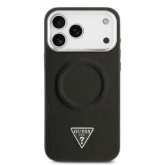 Apple iPhone 17 Pro Kılıf Guess Orjinal Lisanslı M-safe Şarj Özellikli PU Deri Metal Kamera Çerçeveli Üçgen Logolu Kapak