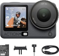 Osmo Action 6 Standard Combo | 1/1.1 ''Kare Sensör, f/2.0–f/4.0 Değişken Diyaframı, Rocksteady 3.0, Soğuğa Dayanıklı, 4 Saat Pil, 50GB Depolama