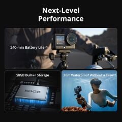 Osmo Action 6 Standard Combo | 1/1.1 ''Kare Sensör, f/2.0–f/4.0 Değişken Diyaframı, Rocksteady 3.0, Soğuğa Dayanıklı, 4 Saat Pil, 50GB Depolama