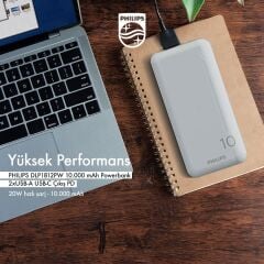 Philips DLP1812PV 10.000 mAh Powerbank 2xUSB-A 2.1A, USB-C Çıkış, PD - Gümüş