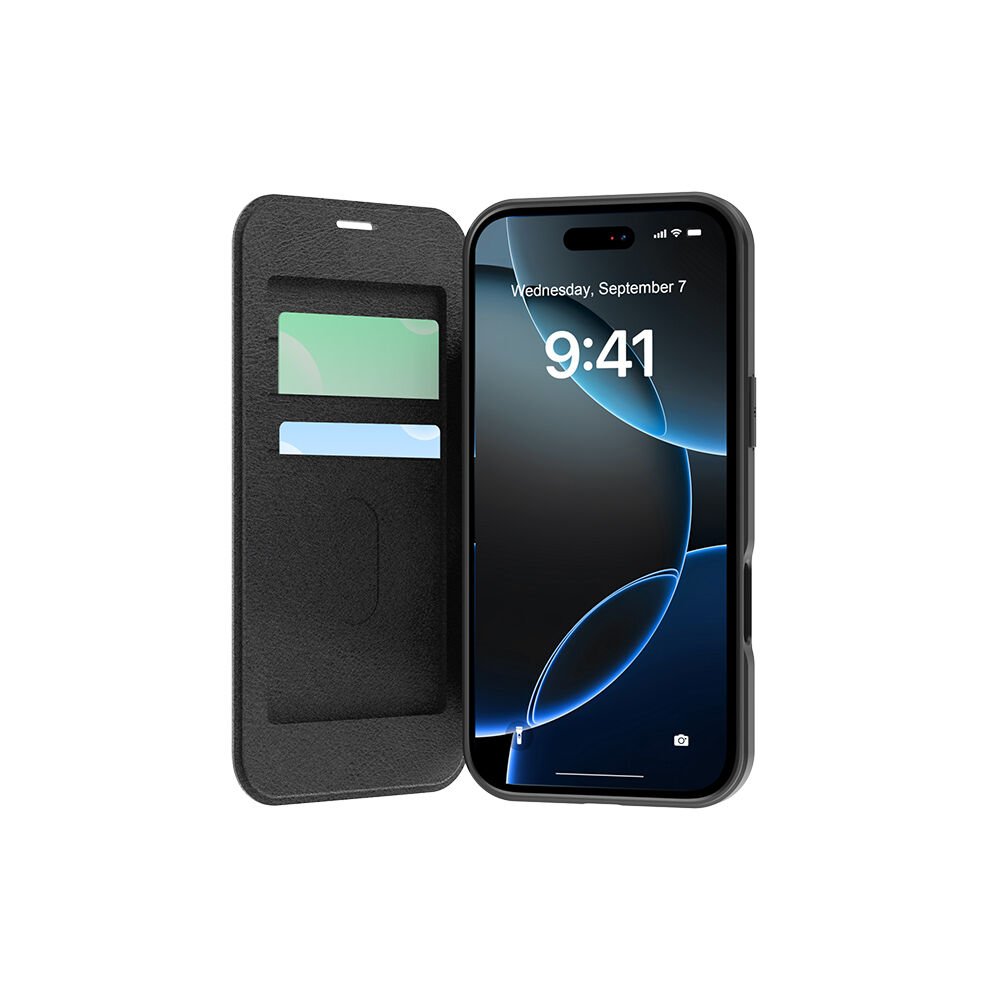 Apple iPhone 17 Pro Kılıf M-Safe Şarj Özellikli Raptic Air Folio Şeffaf Kartlıklı Kapaklı Kılıf