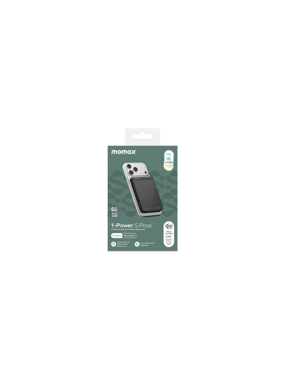 Momax İP163Q22D Power S.pass2 10000 Mah Qi2.2 Yari Ssb Magsafe Powerbank Siyah