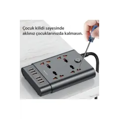 Yesido MC08 10in1 6 Adet Usb ve 4 Adet Priz Dönüştürücü 1.8M - Siyah