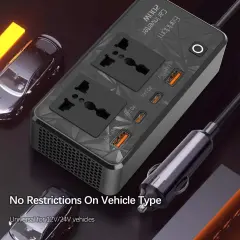 Earldom 200W Araç Güç İnvertörü 12V DC - 220V AC | 2 AC Priz + 2 USB-C PD + 2 USB-A