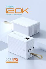 Powerway TRAFO120 Siyah 120.000 Mah PD 22.5W Dahili Kablolu Hızlı Şarj Işıklı Powerbank Beyaz 