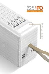 Powerway TRAFO120 Siyah 120.000 Mah PD 22.5W Dahili Kablolu Hızlı Şarj Işıklı Powerbank Beyaz 