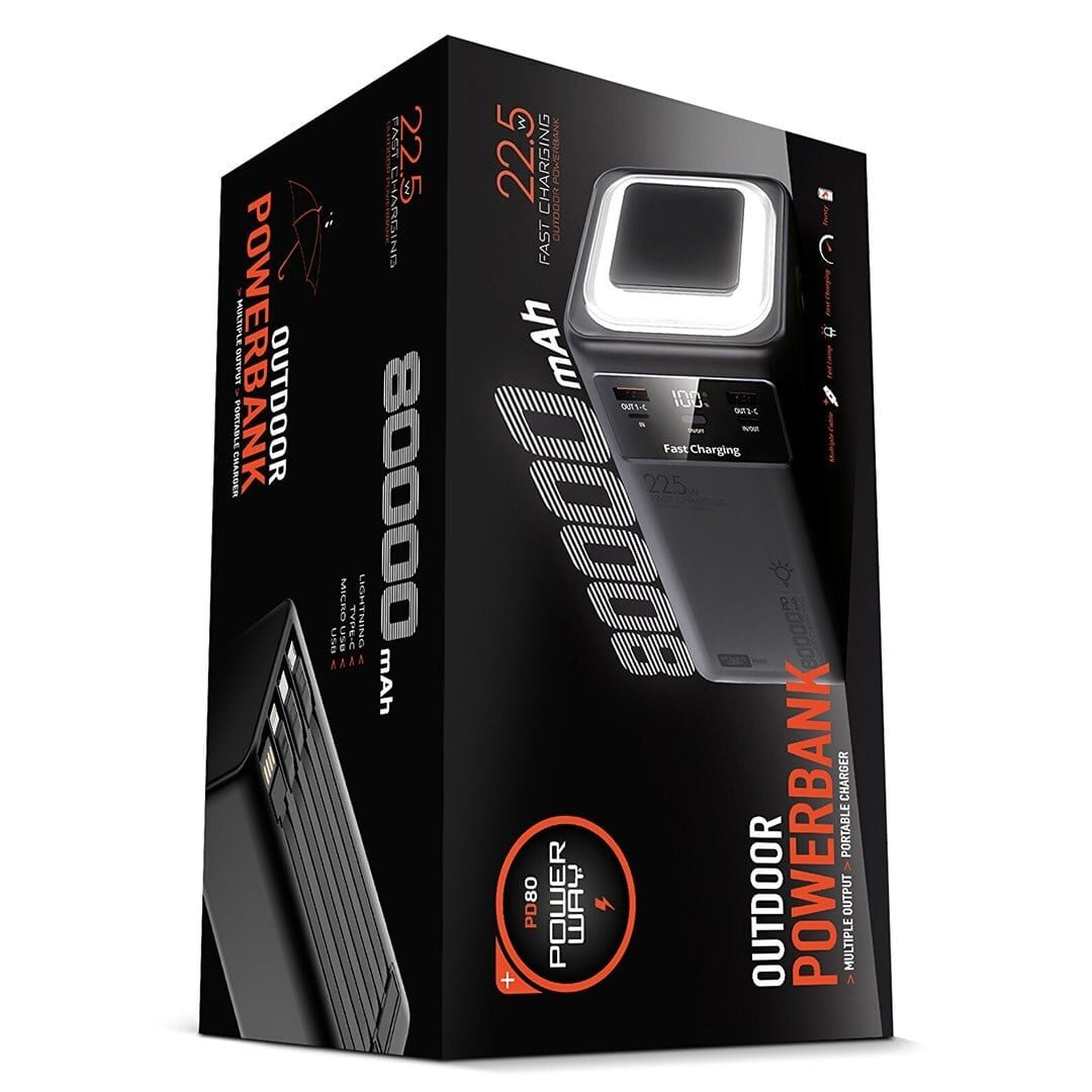 Powerway PD80 80.000mAh 22.5W PD & QC 3.0 Hızlı Şarj Destekli Dijital Göstergeli Powerbank