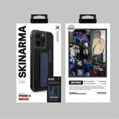 Apple iPhone 15 Pro Max Kılıf SkinArma Standlı Deri Görünümlü Slate Kılıf Mavi 