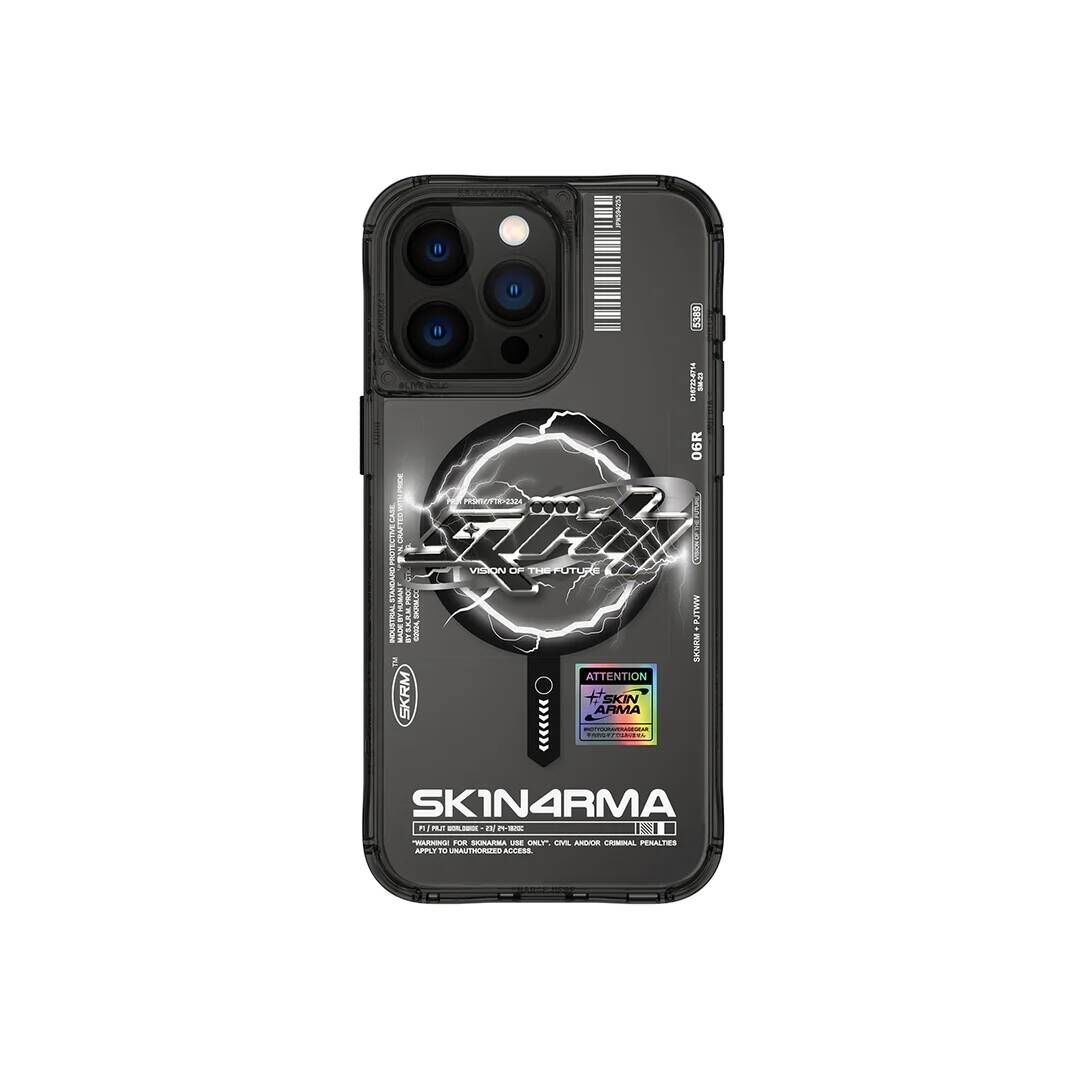 Apple iPhone 15 Pro Max Kılıf M-safe Şarj Özellikli Yazı Desenli SkinArma Bolt Kılıf Siyah