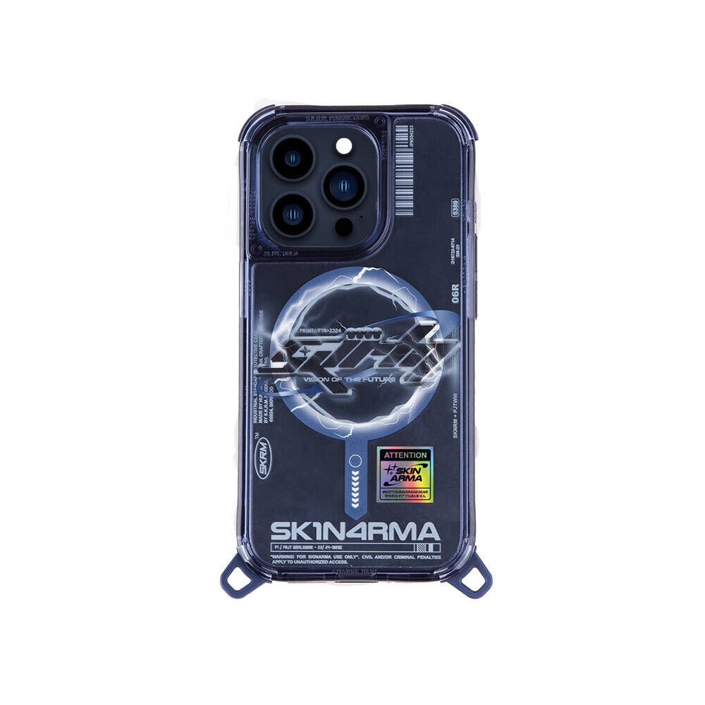 Apple iPhone 15 Pro Max Kılıf M-safe Şarj Özellikli Yazı Desenli SkinArma Bolt Kılıf Mavi