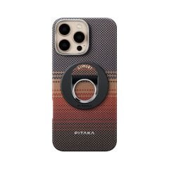 Apple iPhone 16 Pro Max Kılıf M-safe Şarj Özellikli Grip 3 Standlı Aramid Fiber Pitaka Tactile Woven Sunset-Moonrise Serisi Sunset Kılıf