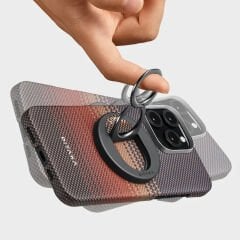 Apple iPhone 16 Pro Kılıf M-safe Şarj Özellikli Grip 3 Standlı Aramid Fiber Pitaka Tactile Woven Sunset-Moonrise Serisi Sunset Kılıf