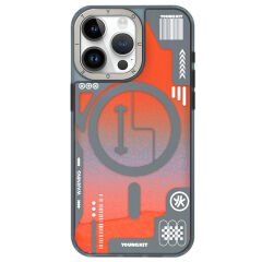 Apple iPhone 15 Pro Max Kılıf M-safe Şarj Özellikli YoungKit Galaxy Serisi Kılıf Turuncu