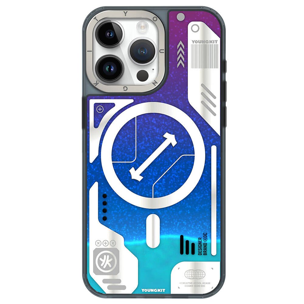 Apple iPhone 15 Pro Kılıf M-safe Şarj Özellikli YoungKit Galaxy Serisi Kılıf Mavi 
