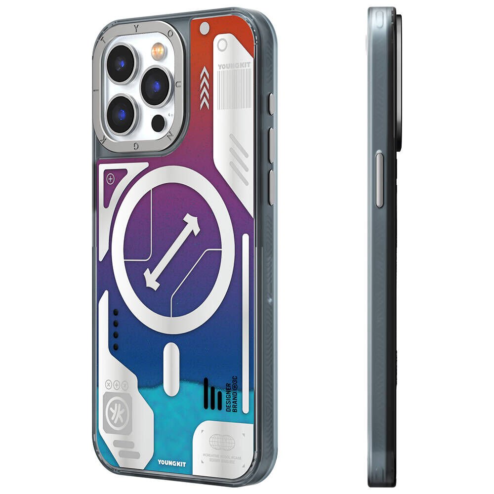 Apple iPhone 15 Pro Max Kılıf M-safe Şarj Özellikli YoungKit Galaxy Serisi Kılıf Mavi 