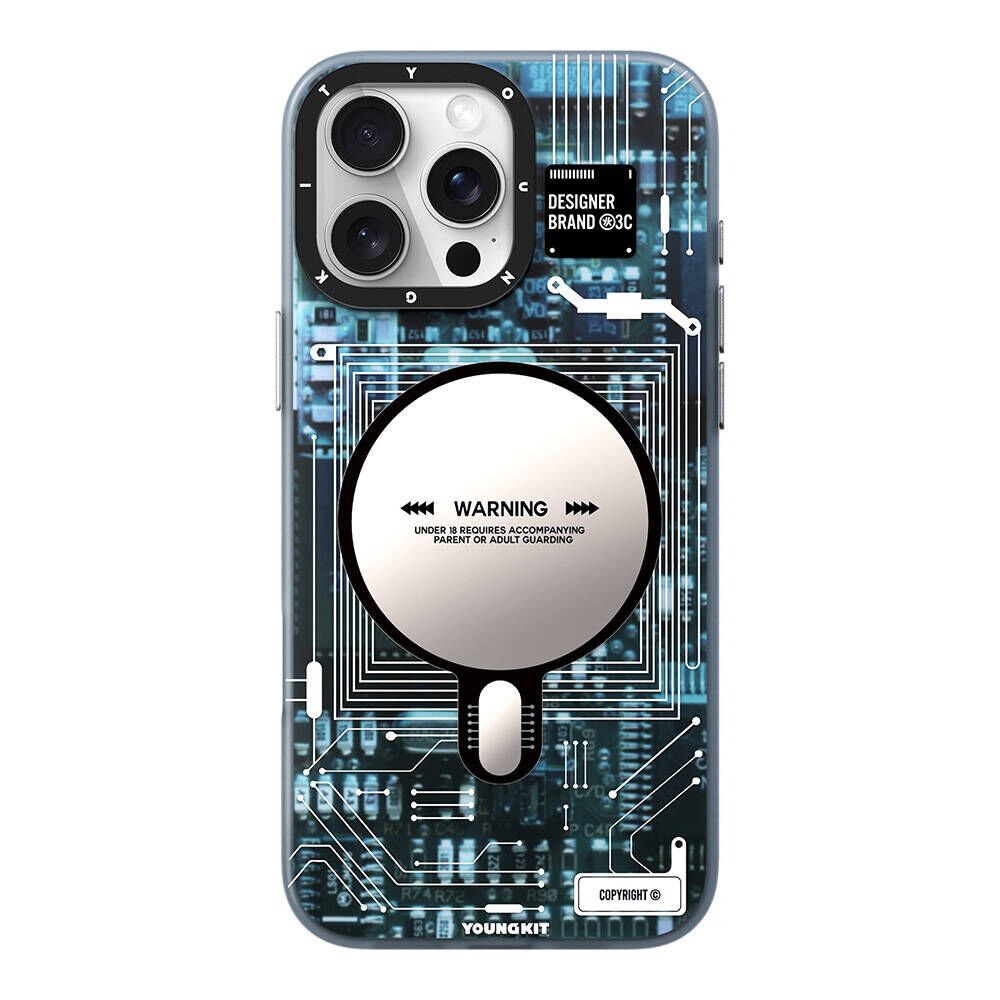Apple iPhone 16 Pro Kılıf M-safe Şarj Özellikli Youngkit Technology Serisi Kılıf Mavi 