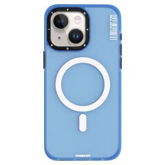 Apple iPhone 15 Plus Kılıf M-safe Şarj Özellikli Youngkit Colored Sand Serisi Kılıf Mavi 