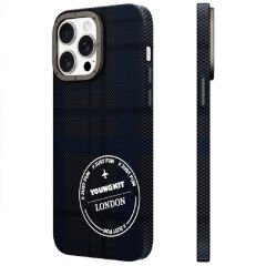 Apple iPhone 15 Pro Kılıf Ekose Desenli Youngkit Gezhi Serisi Kılıf Mavi 