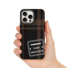 Apple iPhone 15 Pro Kılıf Ekose Desenli Youngkit Gezhi Serisi Kılıf Kahverengi