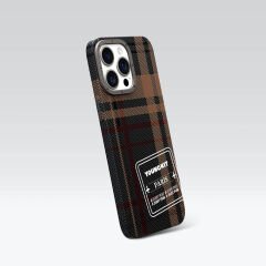 Apple iPhone 15 Pro Kılıf Ekose Desenli Youngkit Gezhi Serisi Kılıf Kahverengi