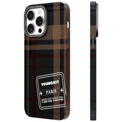Apple iPhone 15 Pro Kılıf Ekose Desenli Youngkit Gezhi Serisi Kılıf Kahverengi