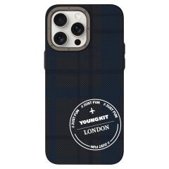 Apple iPhone 15 Pro Max Kılıf Ekose Desenli Youngkit Gezhi Serisi Kılıf Mavi 