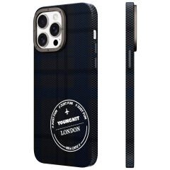 Apple iPhone 15 Pro Max Kılıf Ekose Desenli Youngkit Gezhi Serisi Kılıf Mavi 