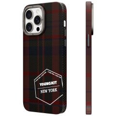 Apple iPhone 15 Pro Max Kılıf Ekose Desenli Youngkit Gezhi Serisi Kılıf Kırmızı 