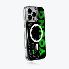 Apple iPhone 16 Pro Kılıf M-safe Şarj Özellikli Airbagli Çift Katmanlı Youngkit Future Streamer Serisi Kılıf Yeşil