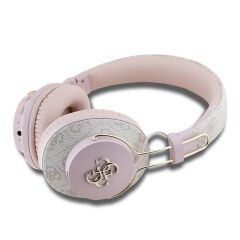 Guess Orjinal Lisanslı PU 4G Desenli Büyük Metal Logolu Kulak Üstü Bluetooth Kulaklık Pembe