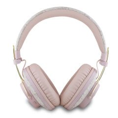 Guess Orjinal Lisanslı PU 4G Desenli Büyük Metal Logolu Kulak Üstü Bluetooth Kulaklık Pembe