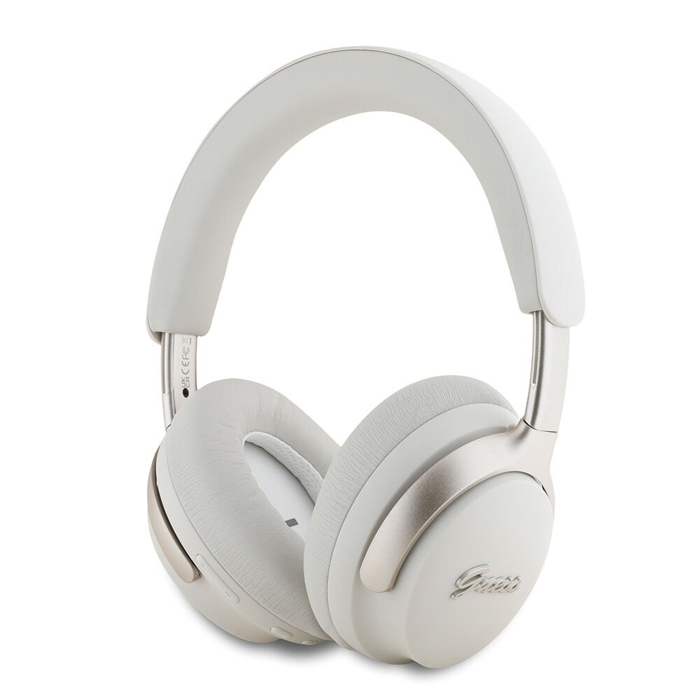 Guess Orjinal Lisanslı ANC/ENC Özellikli Metal Yazı Logolu Script Serisi Kulak Üstü Bluetooth Kulaklık v5.4 Beyaz 