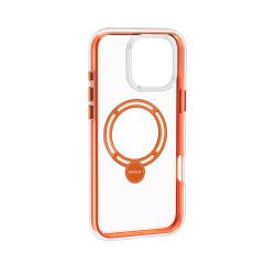 Apple iPhone 16 Pro Kılıf M-safe Şarj Özellikli Raptic AirJoy Serisi 360 Derece Dönebilen Standlı Kılıf Turuncu