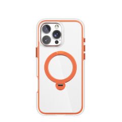 Apple iPhone 16 Pro Kılıf M-safe Şarj Özellikli Raptic AirJoy Serisi 360 Derece Dönebilen Standlı Kılıf Turuncu