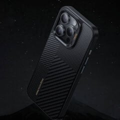 Apple iPhone 15 Pro Kılıf M-safe Şarj Özellikli Karbon Fiber Benks Montage Hybrid ArmorPro Kevlar Kılıf