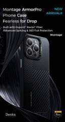 Apple iPhone 15 Pro Max Kılıf M-safe Şarj Özellikli Karbon Fiber Benks Montage Hybrid ArmorPro Kevlar Kılıf