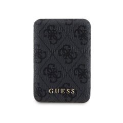 Guess Orjinal Lisanslı Dijital Led Göstergeli PU Deri 4G Desenli Metal Yazı Logolu Powerbank 5000mAh 15W Siyah