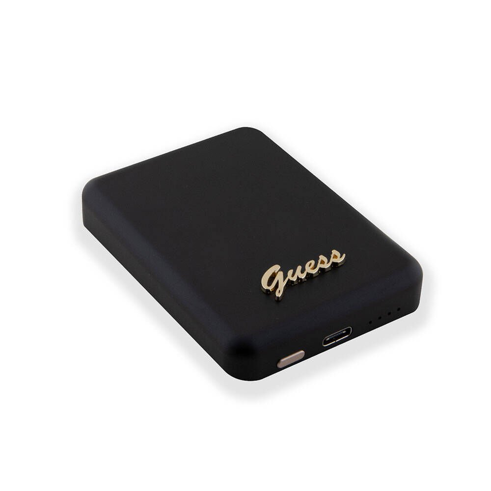 Guess Orjinal Lisanslı M-safe Şarj Özellikli Metal Yazı Logolu Powerbank 5000mAh 15W Siyah