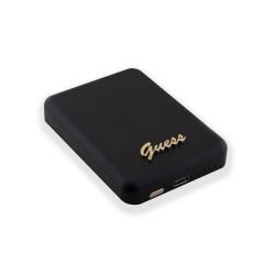 Guess Orjinal Lisanslı M-safe Şarj Özellikli Metal Yazı Logolu Powerbank 5000mAh 15W Siyah
