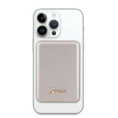 Guess Orjinal Lisanslı M-safe Şarj Özellikli Metal Yazı Logolu Powerbank 5000mAh 15W Gold