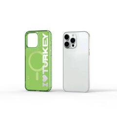 Apple iPhone 15 Pro Kılıf M-safe Şarj Özellikli I Love Turkey Yazı Desenli Wiwu Turkey E Serisi Kılıf