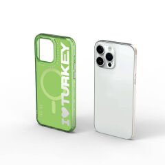 Apple iPhone 15 Pro Kılıf M-safe Şarj Özellikli I Love Turkey Yazı Desenli Wiwu Turkey E Serisi Kılıf