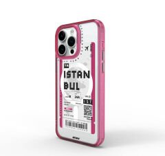 Apple iPhone 15 Pro Max Kılıf M-safe Şarj Özellikli Bilet Desenli Wiwu Turkey B Serisi Kılıf Pembe 