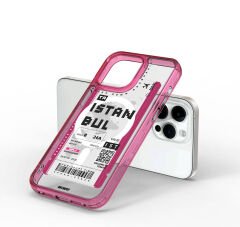 Apple iPhone 15 Pro Max Kılıf M-safe Şarj Özellikli Bilet Desenli Wiwu Turkey B Serisi Kılıf Pembe 