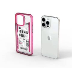 Apple iPhone 15 Pro Max Kılıf M-safe Şarj Özellikli Bilet Desenli Wiwu Turkey B Serisi Kılıf Pembe 