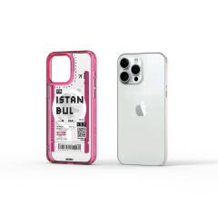 Apple iPhone 15 Pro Max Kılıf M-safe Şarj Özellikli Bilet Desenli Wiwu Turkey B Serisi Kılıf Pembe 