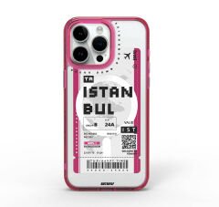 Apple iPhone 15 Pro Max Kılıf M-safe Şarj Özellikli Bilet Desenli Wiwu Turkey B Serisi Kılıf Pembe 